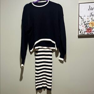 🎄SHEIN Black and White Striped dress and sweater Set